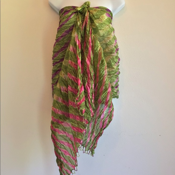 New Green Striped Beach Scarf Wrap Pareo Curtain - Picture 3 of 11